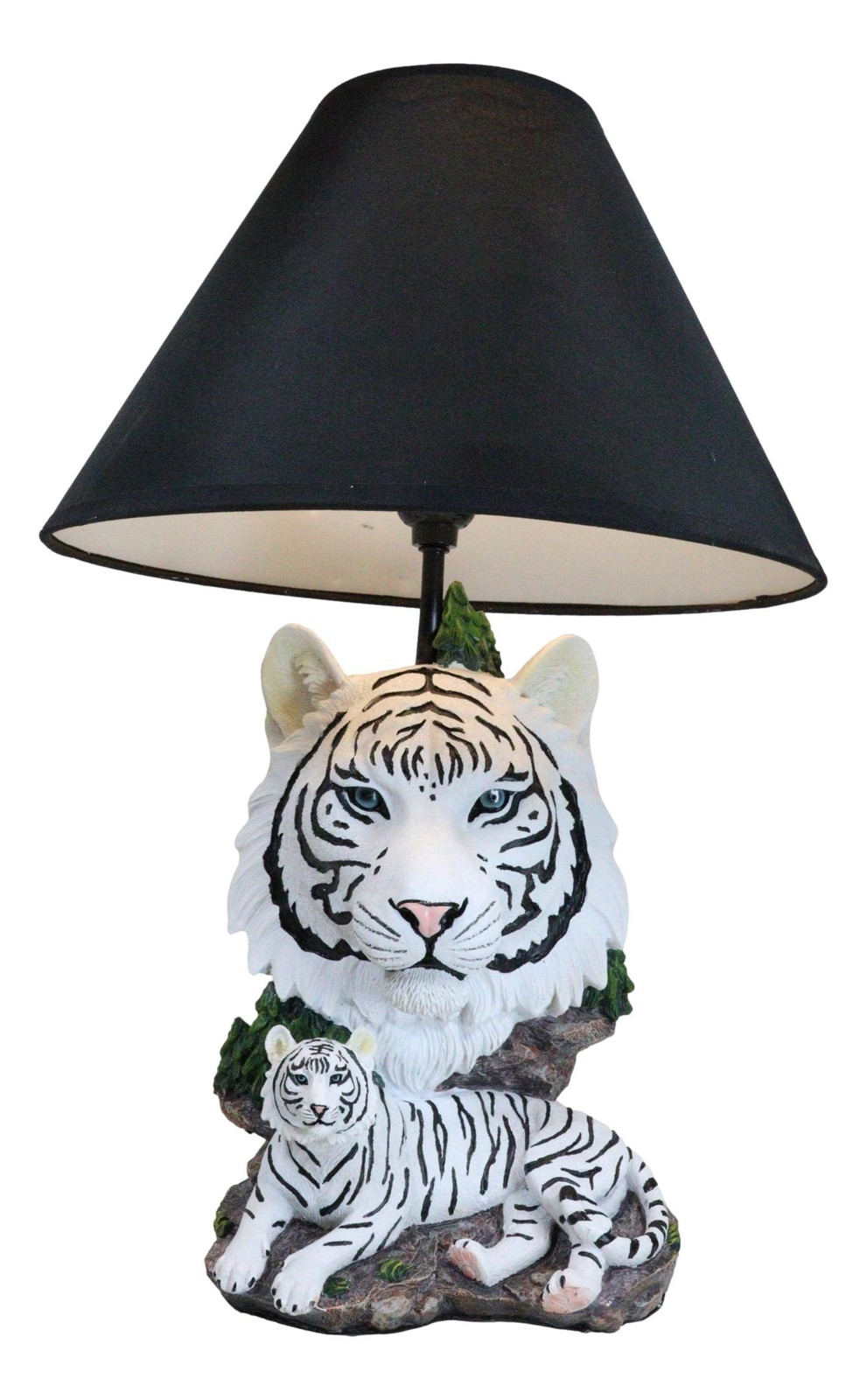Ebros White Rare Alaskan Tiger Desktop Table Lamp Statue With Black Fabric Shade