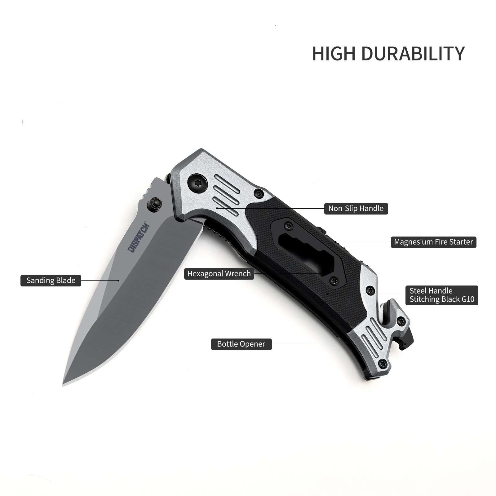 9-in-1 Tactical Folding Knife – EDC Pocket Knife with Fire Starter & Glass Break