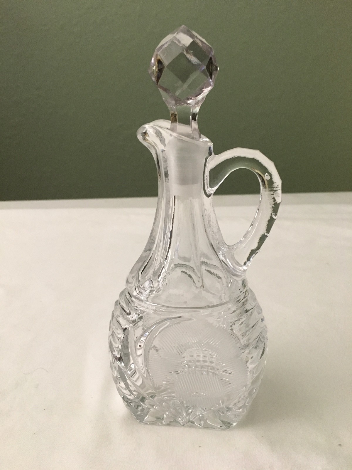 Vintage  Floral Embossed Pattern Cut Crystal Glass Cruet