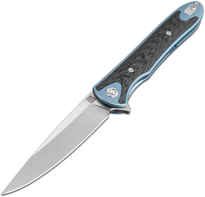Artisan Cutlery Shark Framelock Blue Titanium Carbon Fiber S35VN Knife 1707GBU