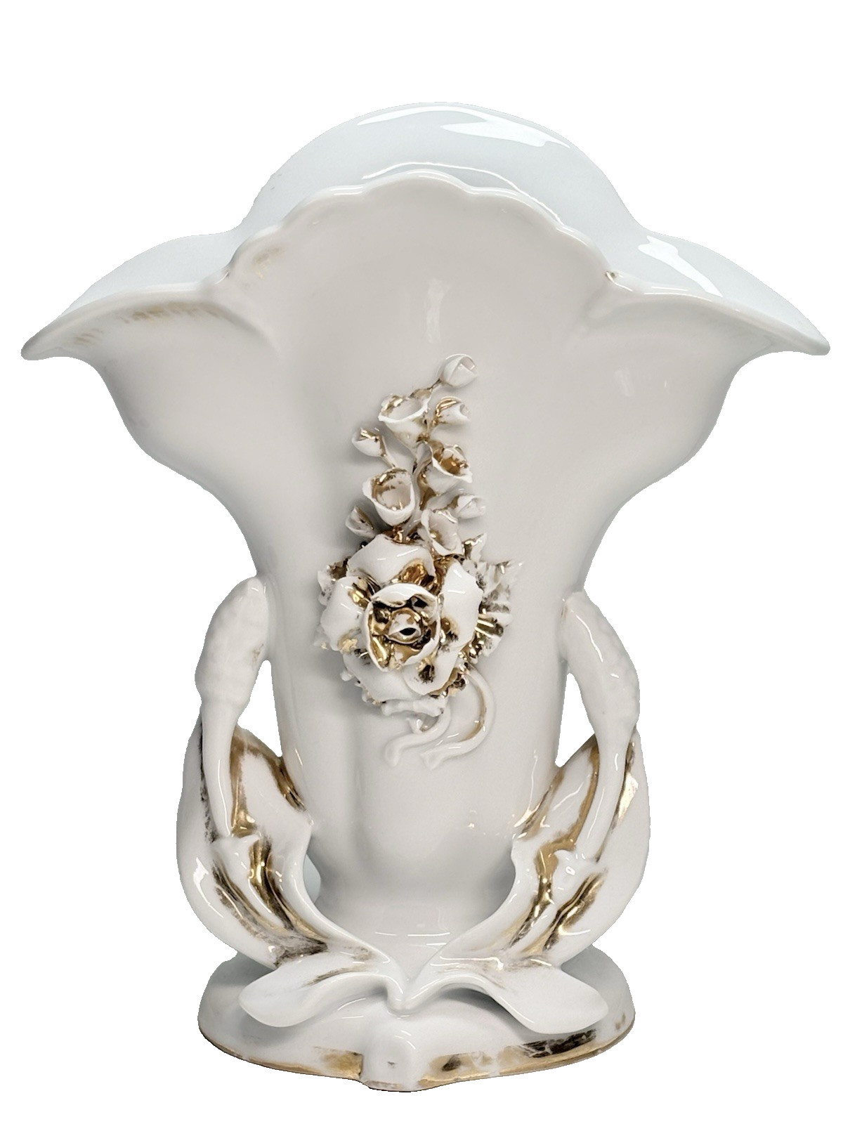 Antique Carl Tielsch Altwasser Vase Porcelain Gold Gilt Applied Roses