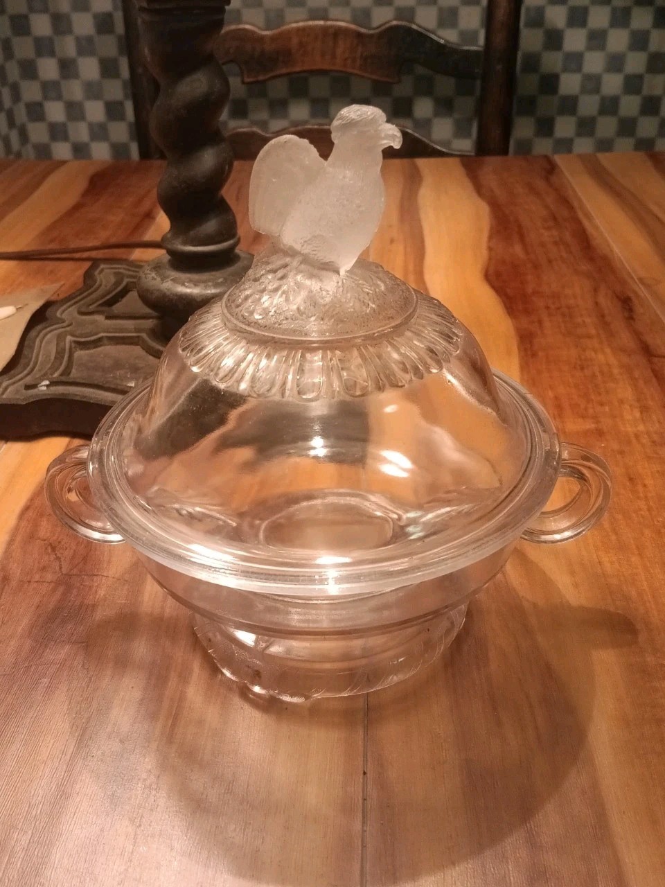 1870'S 80'S  Old Abe   Frosted Eagle Covered Butter Dish, Crystol Glass Co.,...