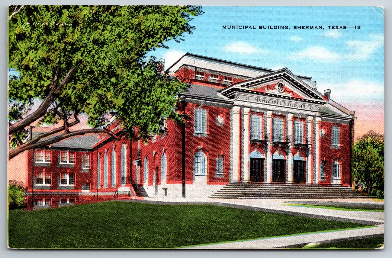 Municipal Building Sherman Texas Posted 1940 Postcard