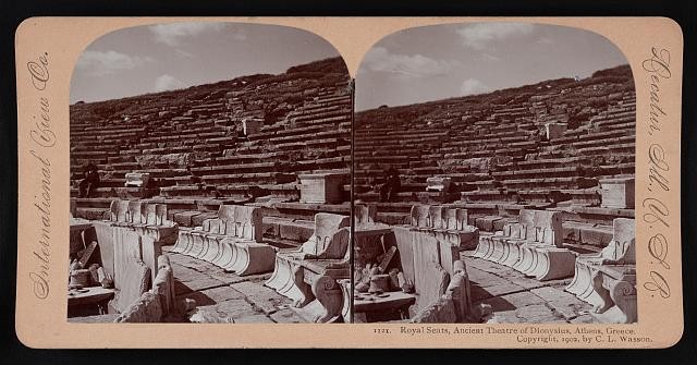 Athens Greece 1902 Theatre of Dionysus Royal Seats Open-Air Theater Stereograph