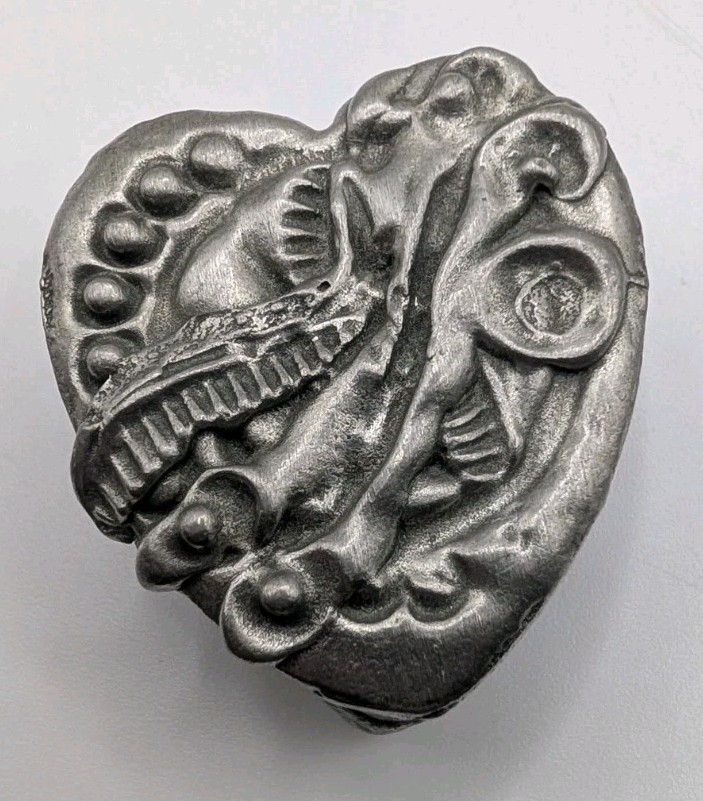 Vintage Don Drumm Miniature Pewter Heart Trinket Box Abstract Brutalist Design