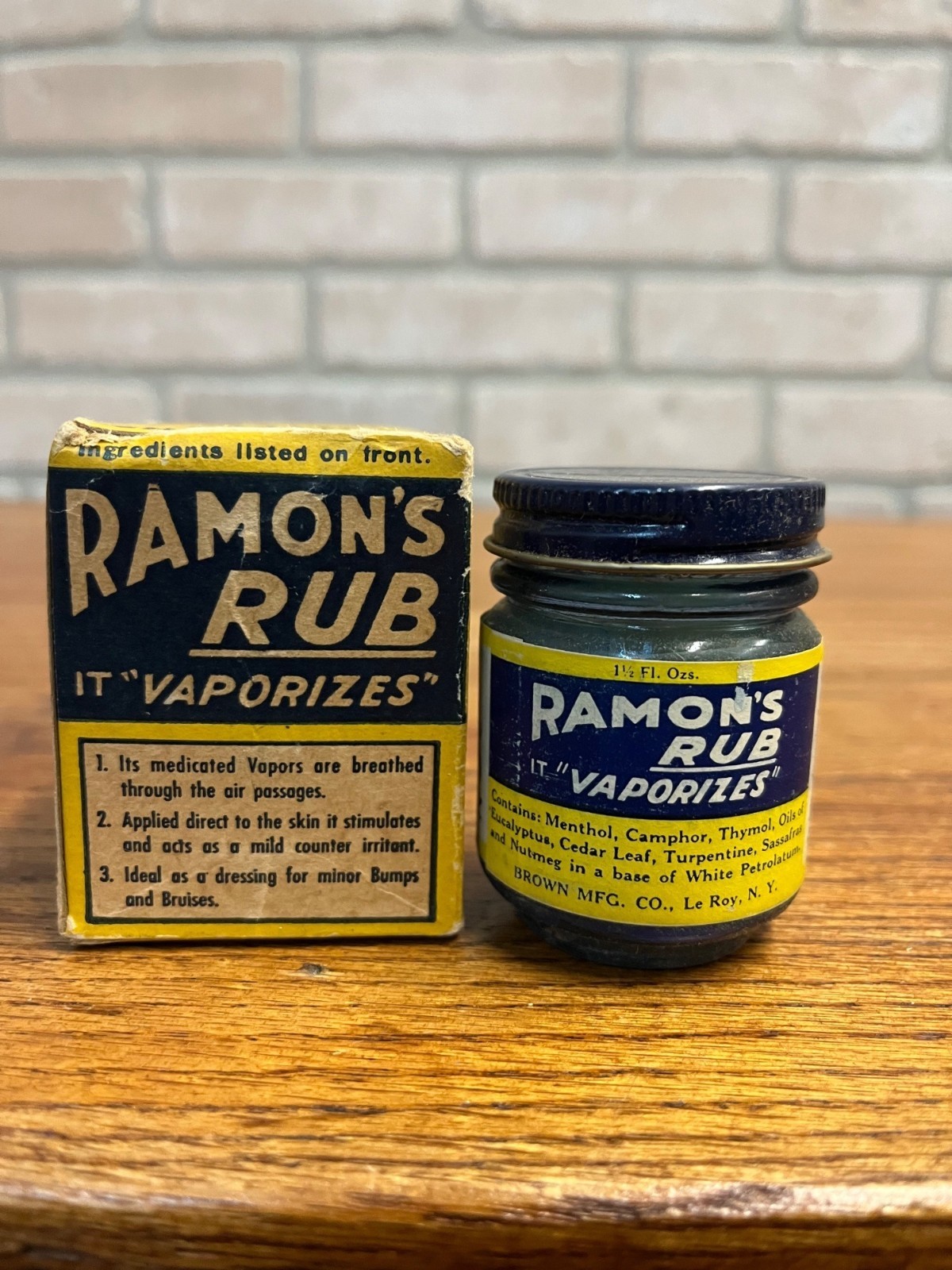 Vintage Ramon\'s Rub Advertising Medicine Jar Glass w/ Original Box