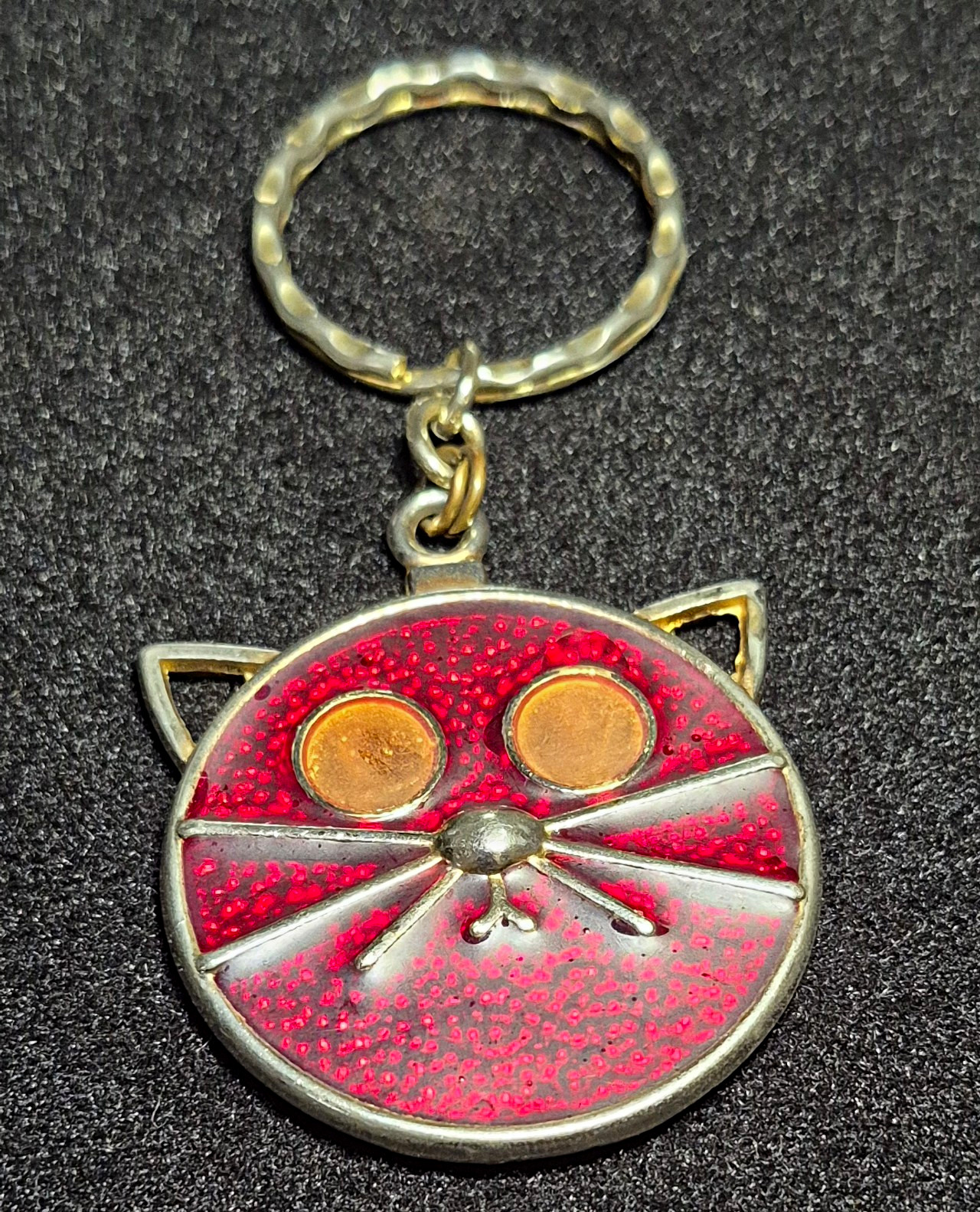 RARE Crownmark Vintage Red Enamel Cat Keychain Mid Century Crown Stamp Bag Charm