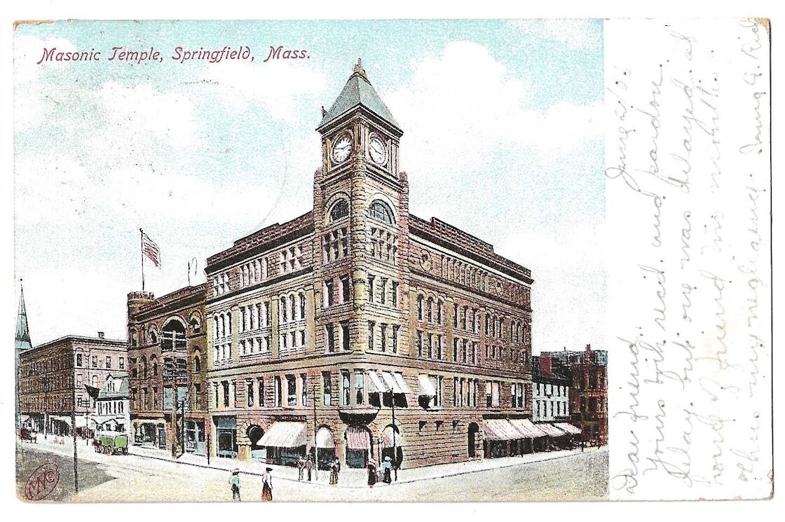Springfield Massachusetts c1905 Masonic Temple, vintage undivided back postcard