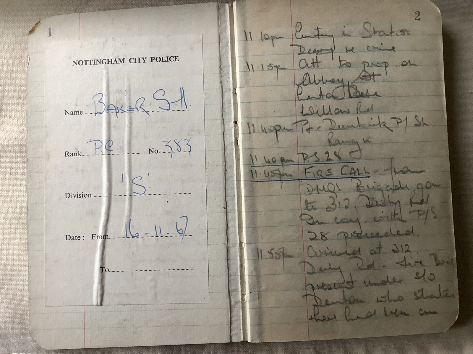 Vintage Nottingham city police pocket notebook 16/11/1967 to 7/1/1968 Vintage Nottingham city police pocket notebook 16/11/1967 to 7/1/1968