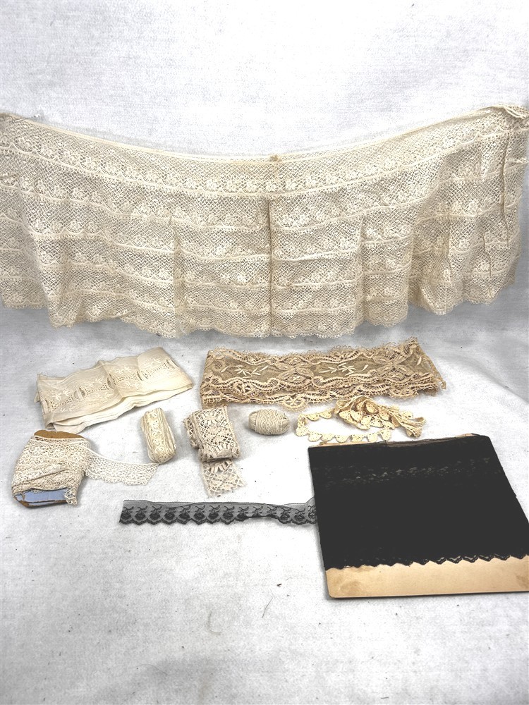 antique lace trim black white yards ruffle lot Victorian original 19thc 