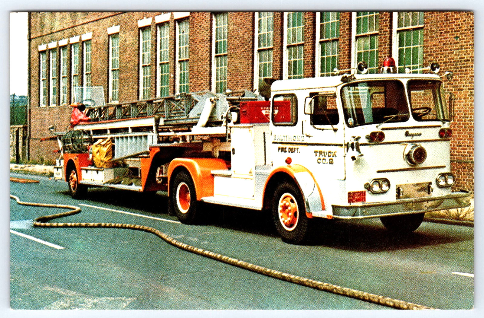 Postcard Baltomore City Maryland 1962 Fire Truck Seagrave Diesel 100 ft. A82