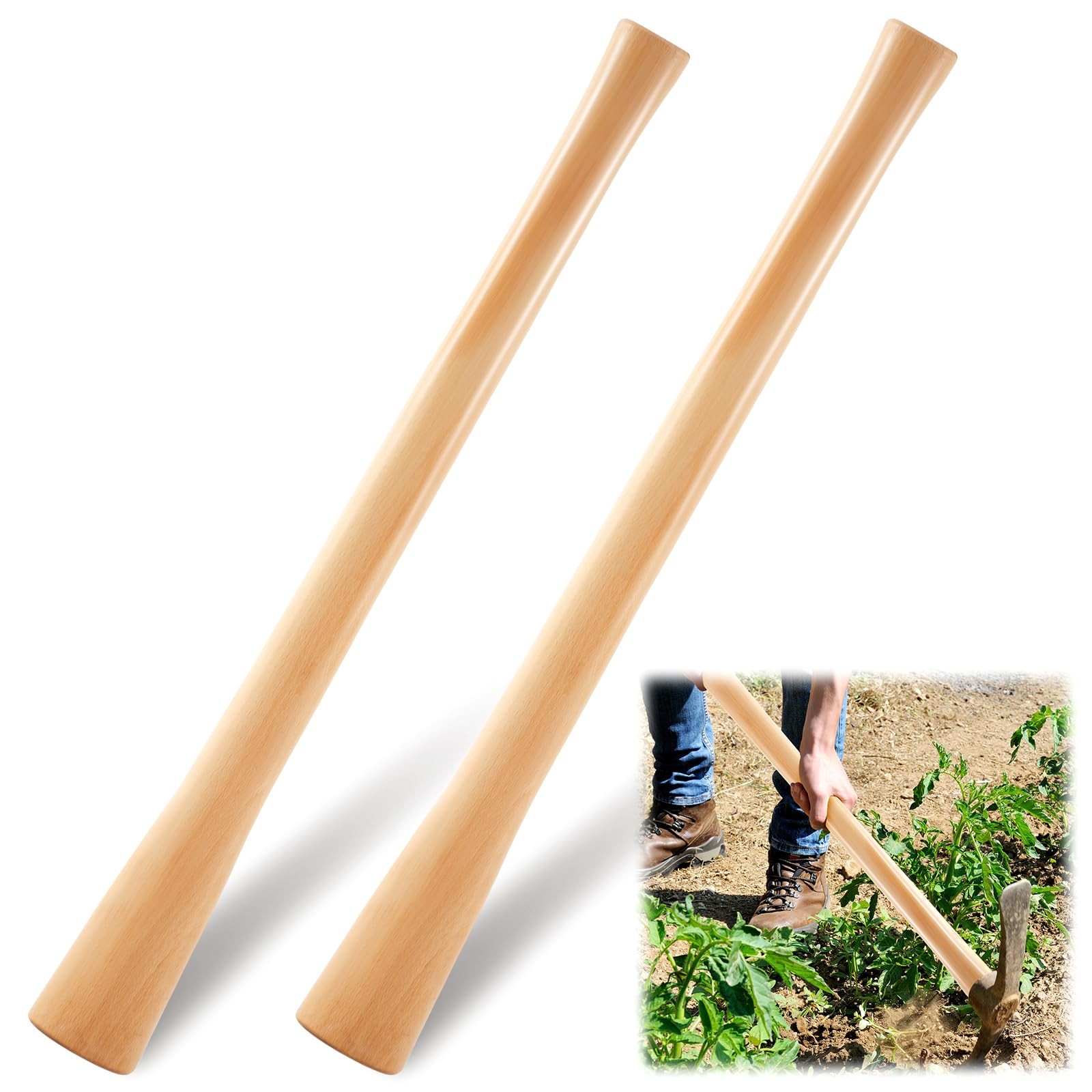Bucherry 2 Pcs 35'' Pickaxe Handle Replacement Beech Wood for Pick Mattock