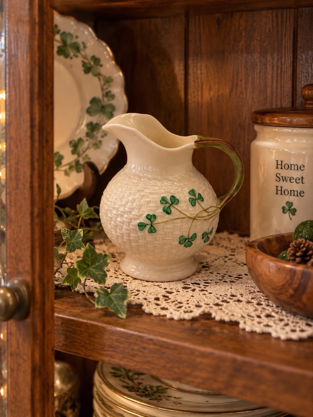 Vintage Belleek PotteryShamrock Pattern Creamer Pitcher- 4th Period Green Mark