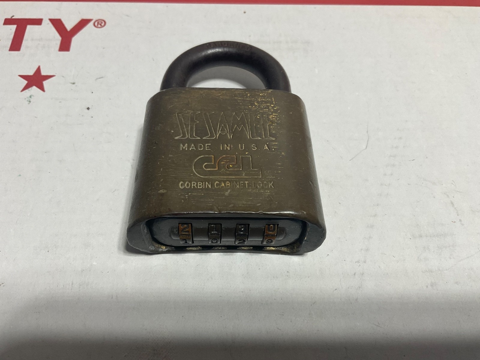 VTG CCL Corbin Cabinet Sesamee Padlock Pad Lock Brass Hardened