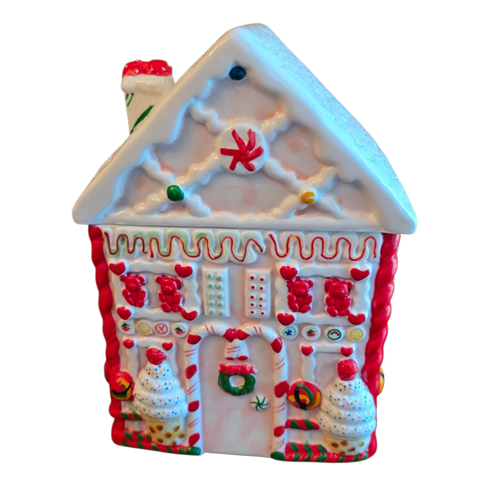 Vintage MSRF Christmas Gingerbread House Ceramic Cookie Jar Dog Candy Canes 10\