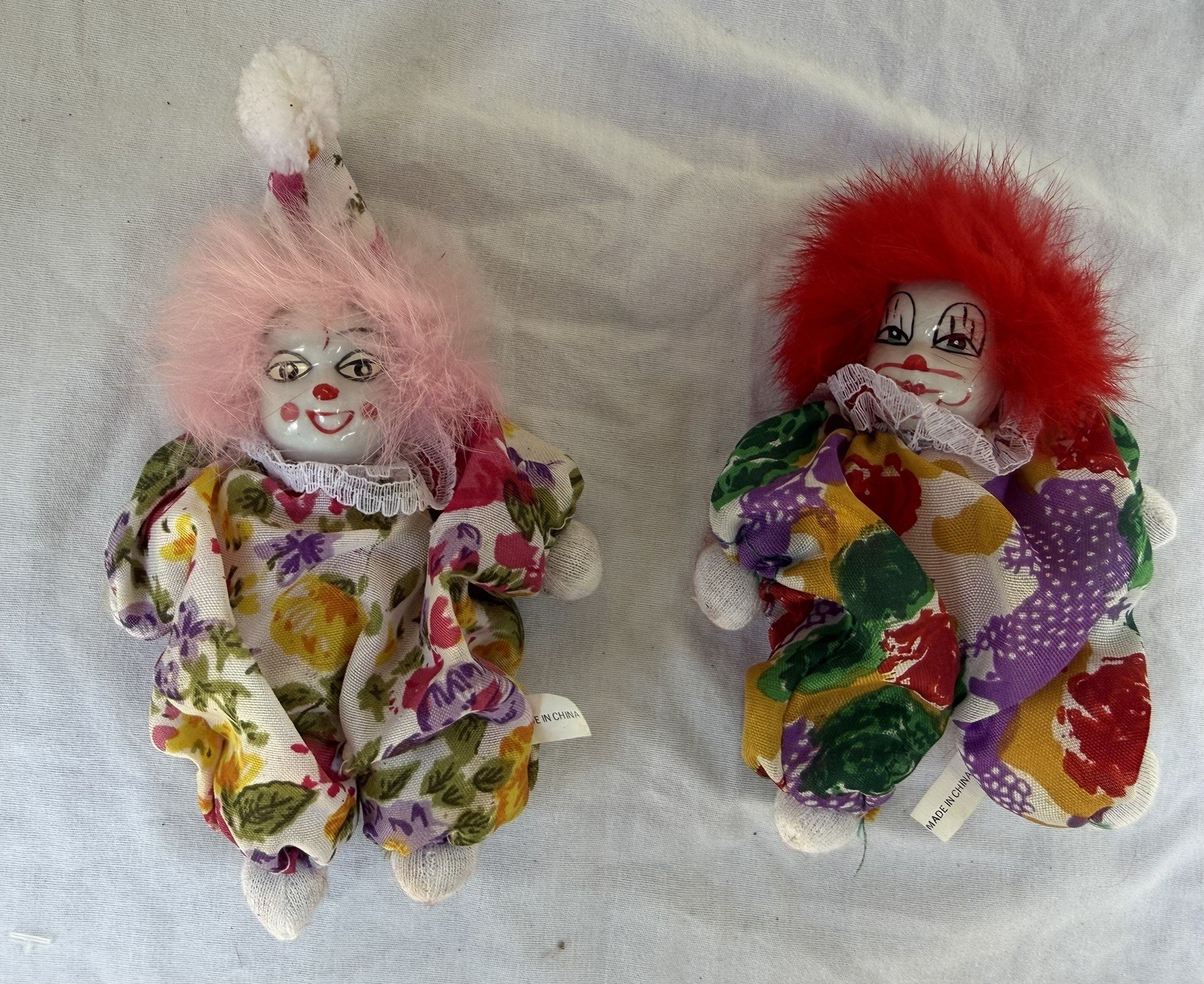 Adorable Small Clowns Jester, Carnival, Circus, Painted Porcelain Heads