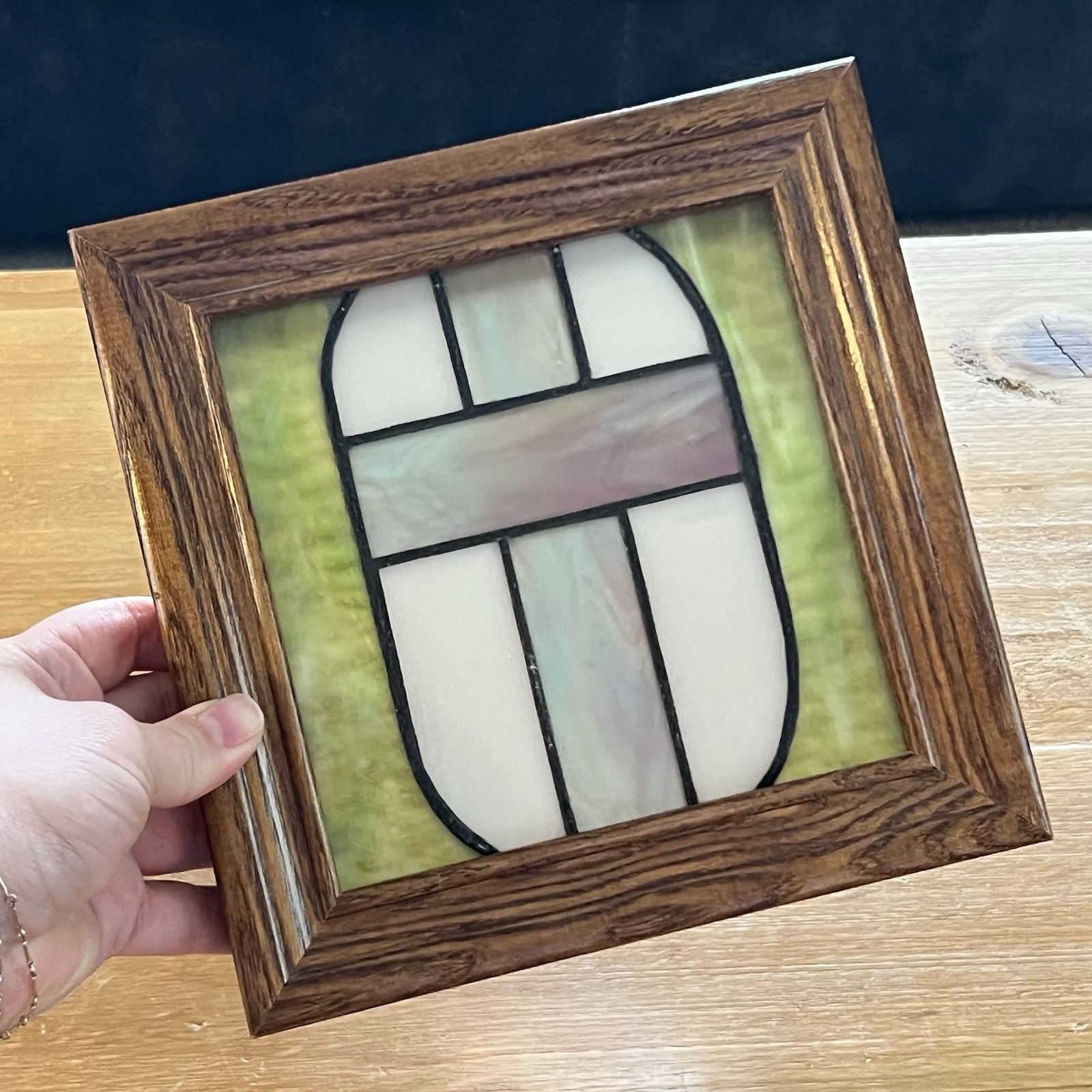 Handmade Stained Glass Cross Framed Wall Art Christian Religious Decor