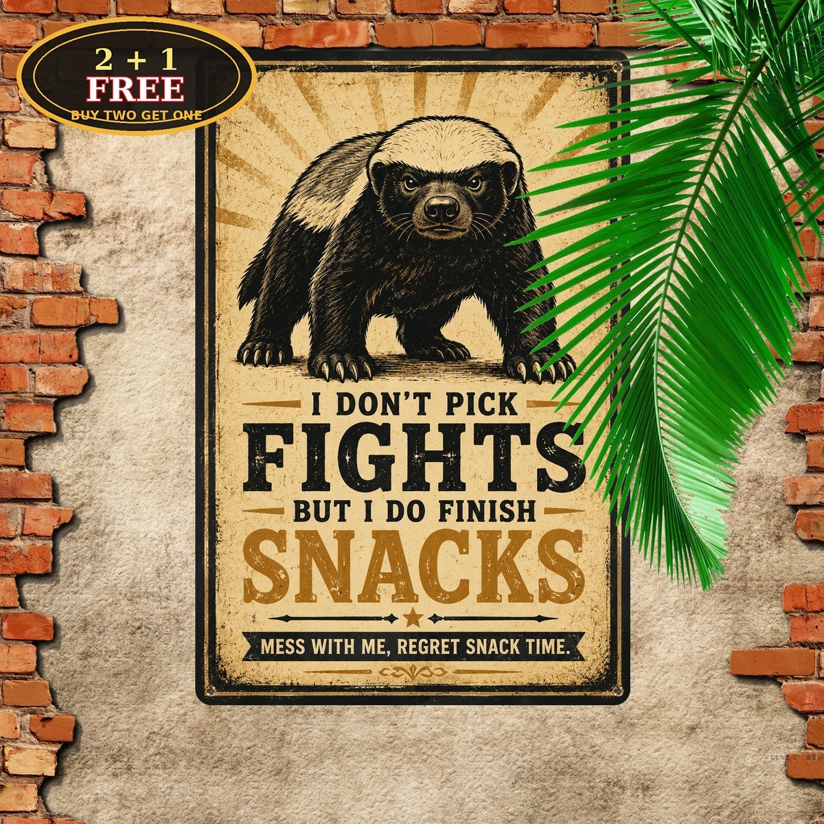 Retro Honey Badger Postcard Don't Care Animal Humor Metal Sign 8x12