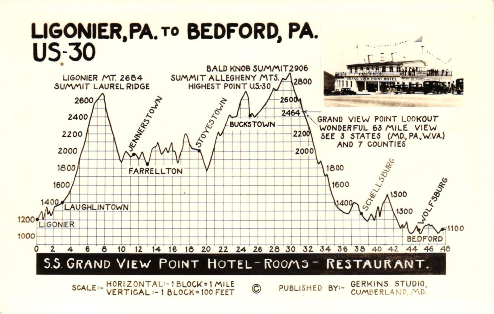 Lincoln Highway Pennsylvania - S.S. Grand View Point Hotel ; Route Profile RPPC Lincoln Highway Pennsylvania - S.S. Grand View Point Hotel ; Route Profile RPPC