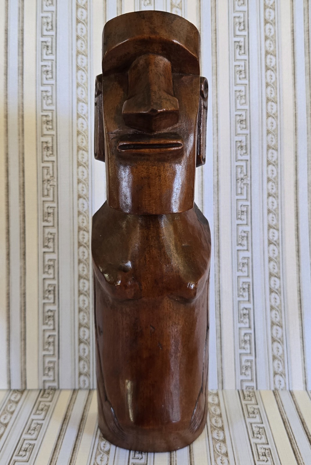 Vintage Wooden Moai Statue Easter Island Hand Carved Tiki Totem Heavy Wood 9.75\