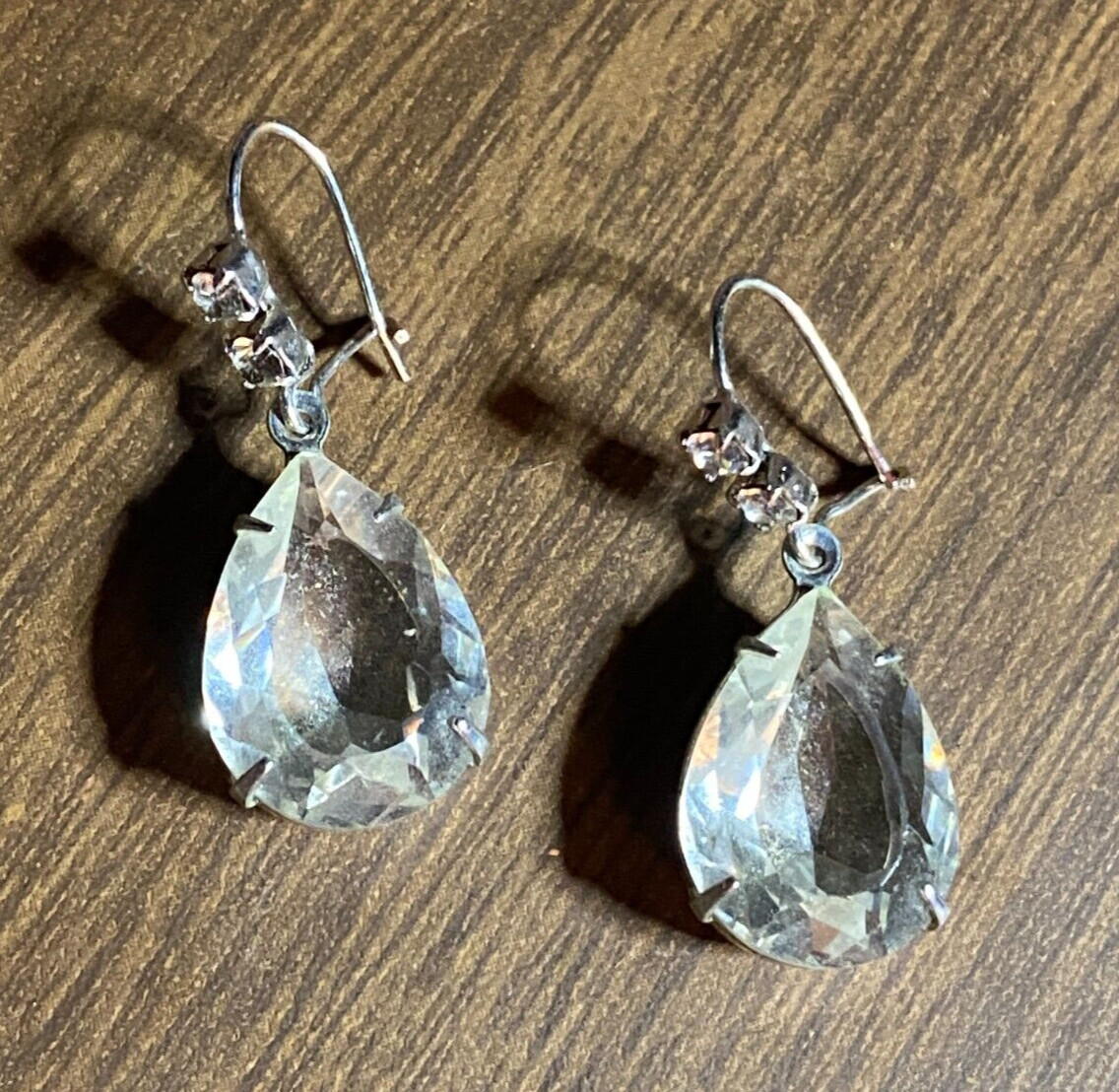 Vintage Crystal Teardrop & Rhinestone Pierced Dangle Earrings 1\