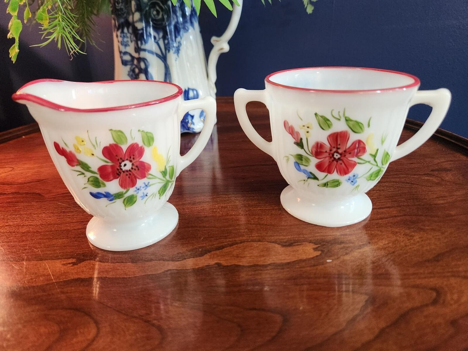 Macbeth Evans Petalware Creamer and Sugar Bowl, Mountain Flowers