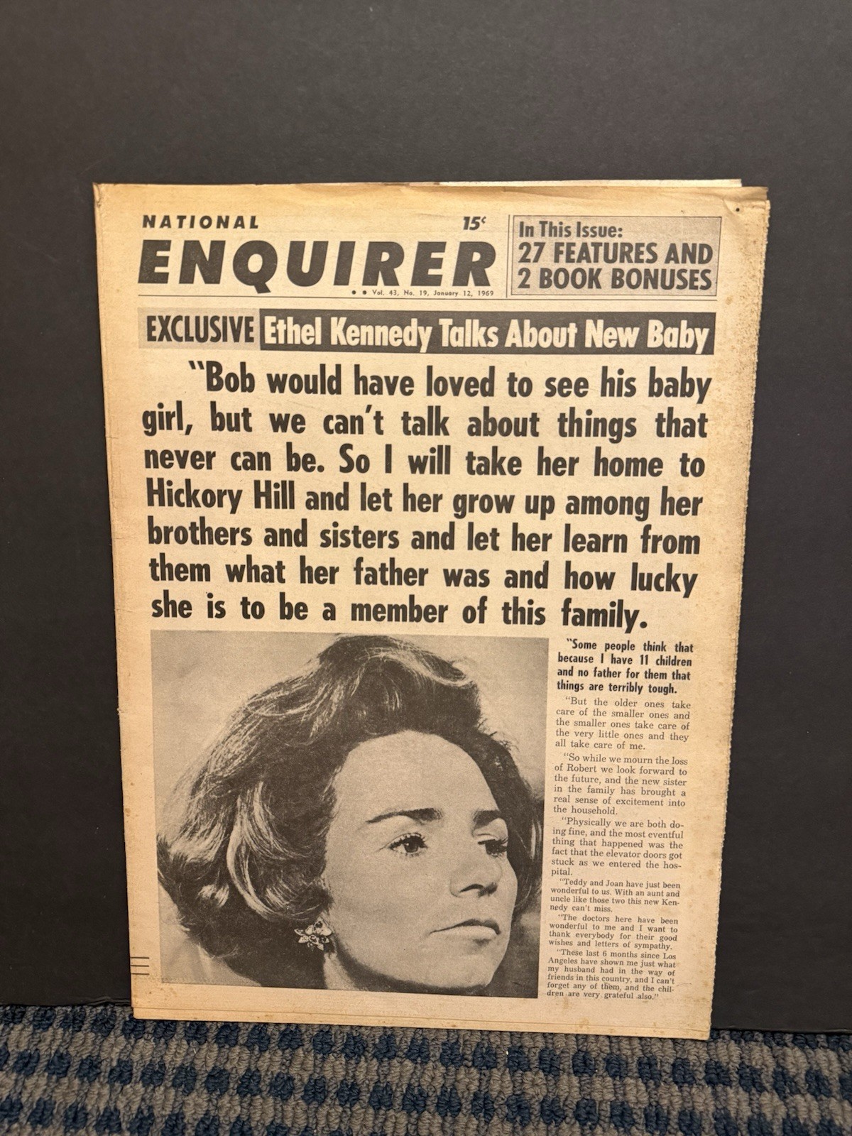 1969 Jan 12th National Enquirer Newspaper, Ethel Kennedy (VRN10J)