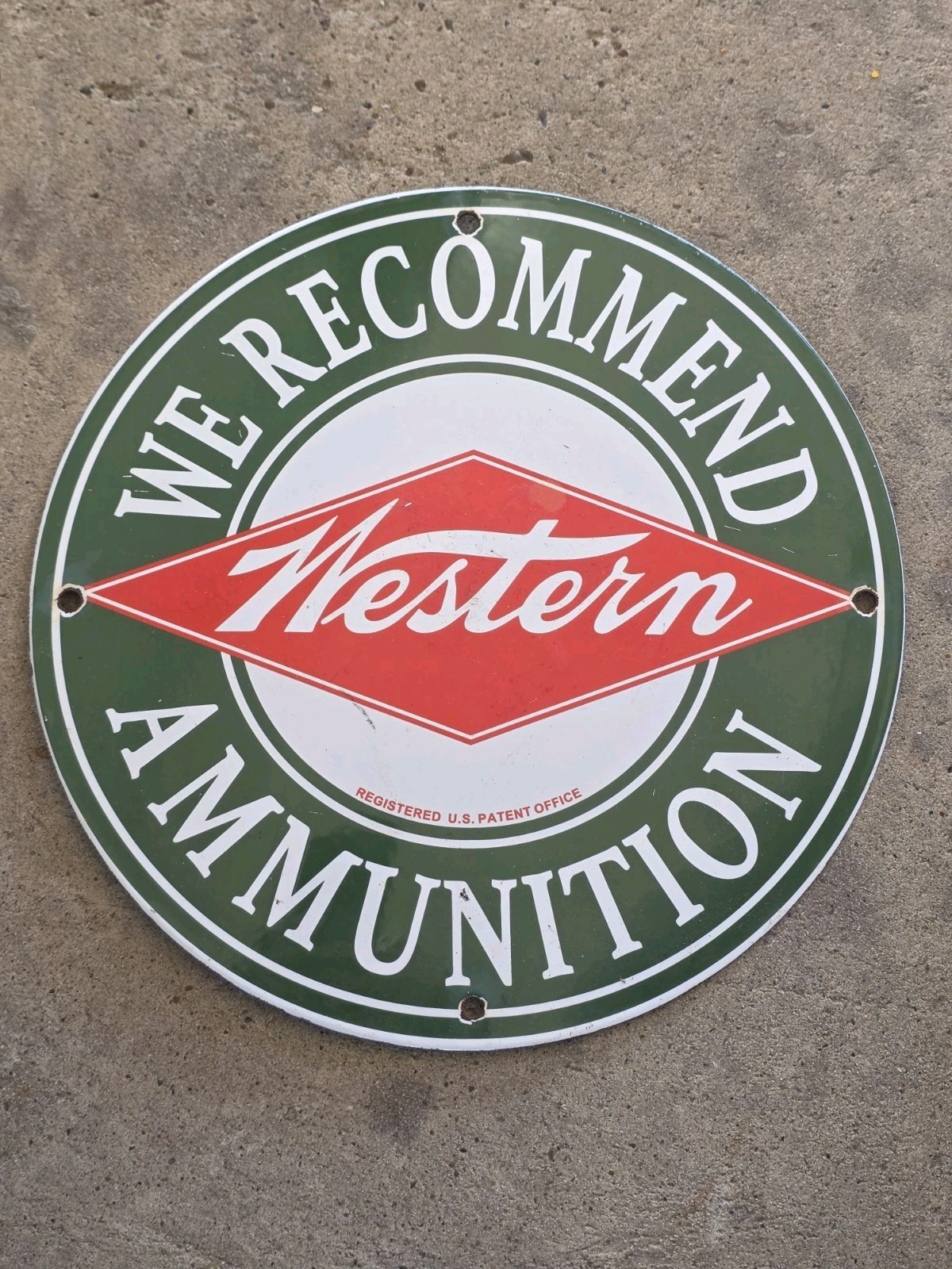 VINTAGE WESTERN AMMUNITION PORCELAIN SIGN SHOTGUN SHELLS GUN AMMO HUNTING 12\ VINTAGE WESTERN AMMUNITION PORCELAIN SIGN SHOTGUN SHELLS GUN AMMO HUNTING 12\