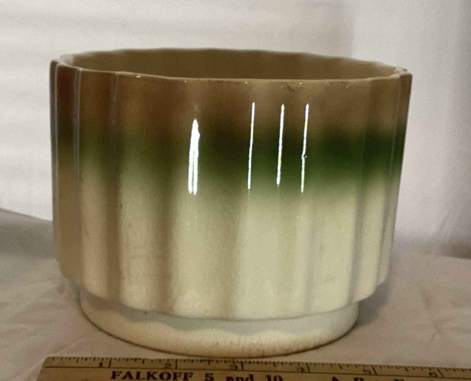 Unbranded Ceramic Planter Pot Green Brown Tan D1