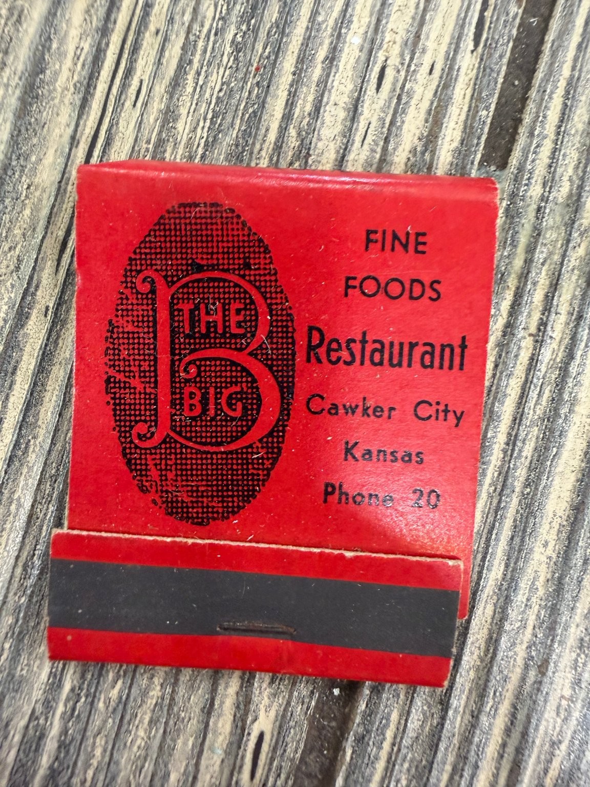 The Big B Restaurant Cawker City Kansas 1930s-50s Red Black Logo Standard