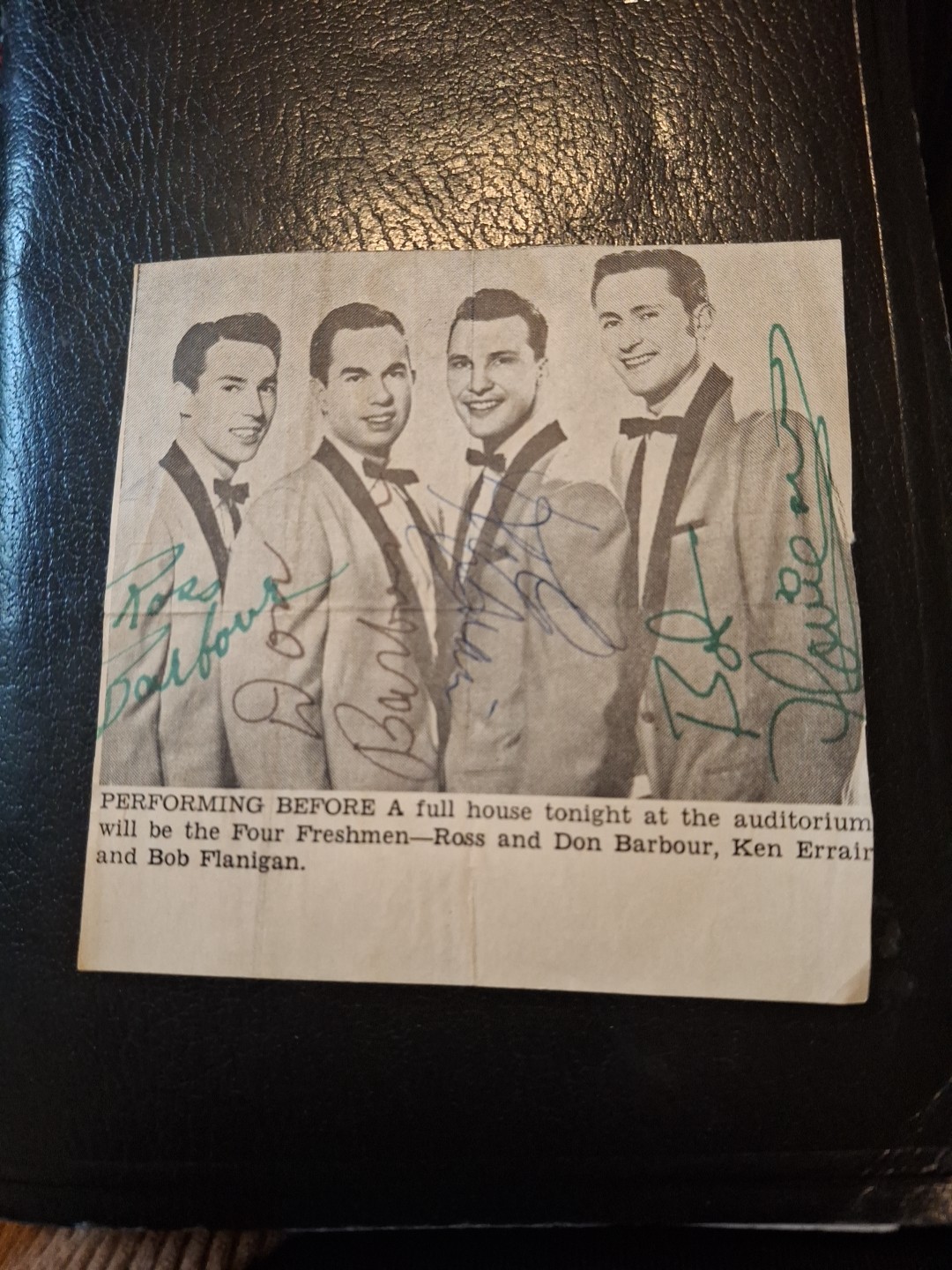 The Four Freshman Paper Clipping And Signatures