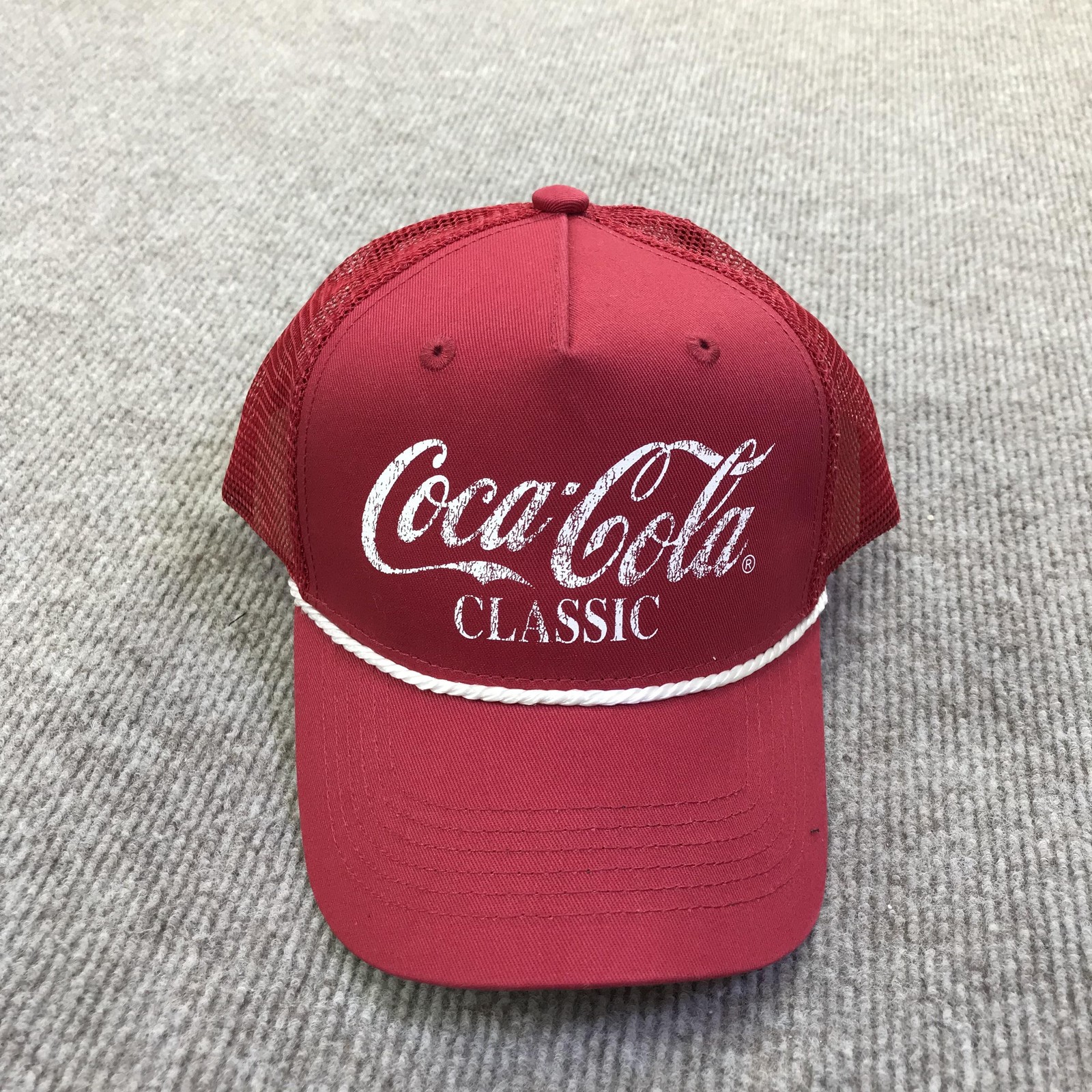 Coca-Cola Classic Red Mesh Trucker Hat Cap Snapback Rope Logo Adult Adjustable