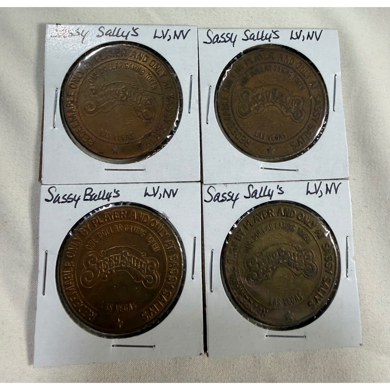 Lot of 4 Sassy Sally's Las Vegas $1 Gaming Tokens Casino Memorabilia LV NV Lot of 4 Sassy Sally's Las Vegas $1 Gaming Tokens Casino Memorabilia LV NV