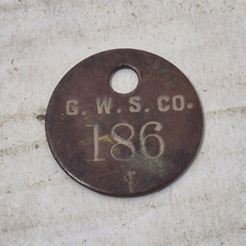 Vintage Antique Metal Tool Check Tag Round G.W.S. Co. 186 Brass Fob Token Rare