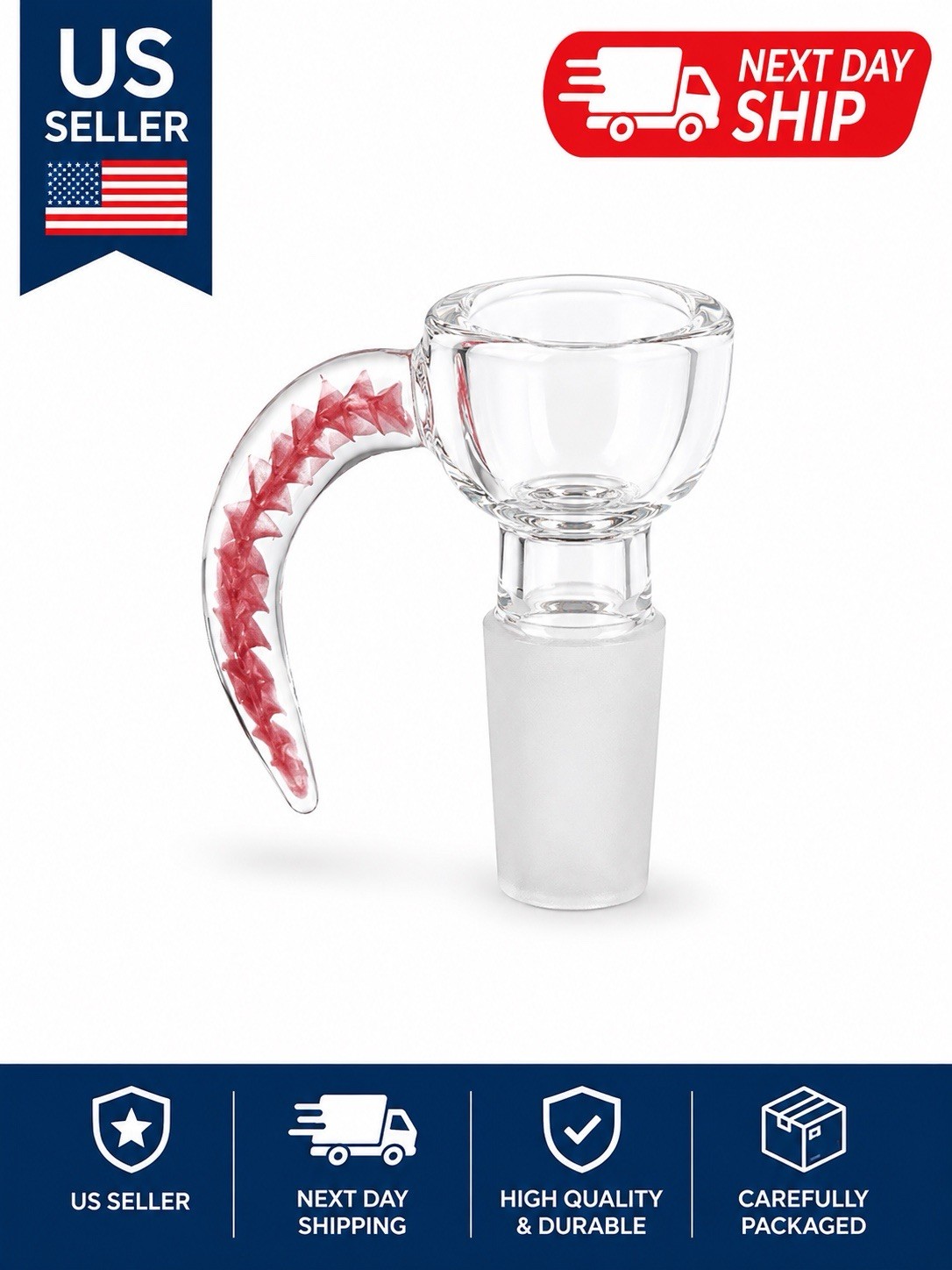 14mm RED Horned 7-Hole Built in Screen Thick  Glass Slide Bowl Piece