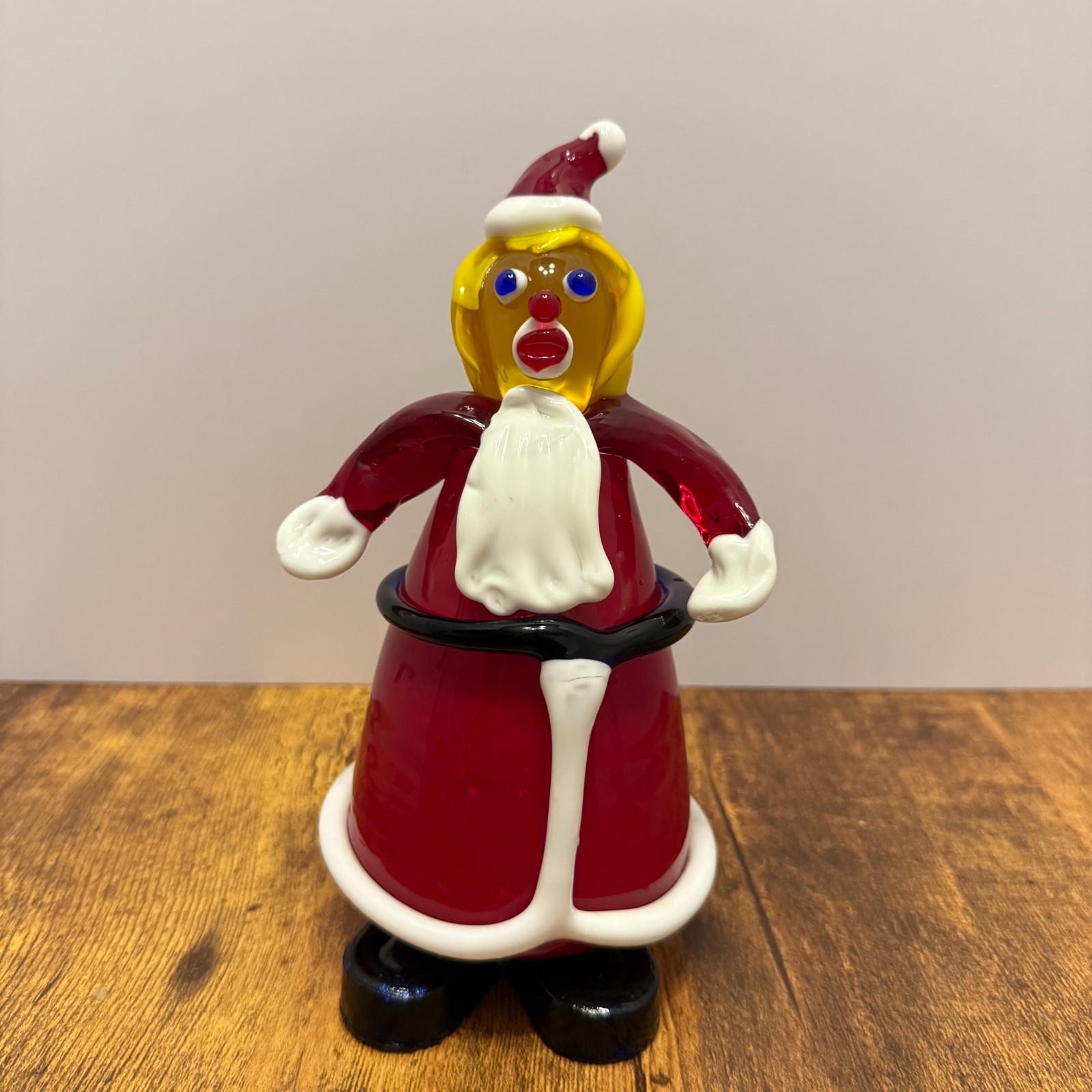 Murano Style Art Glass Santa Claus Figurine Hand Blown Christmas 8 Inch Vintage
