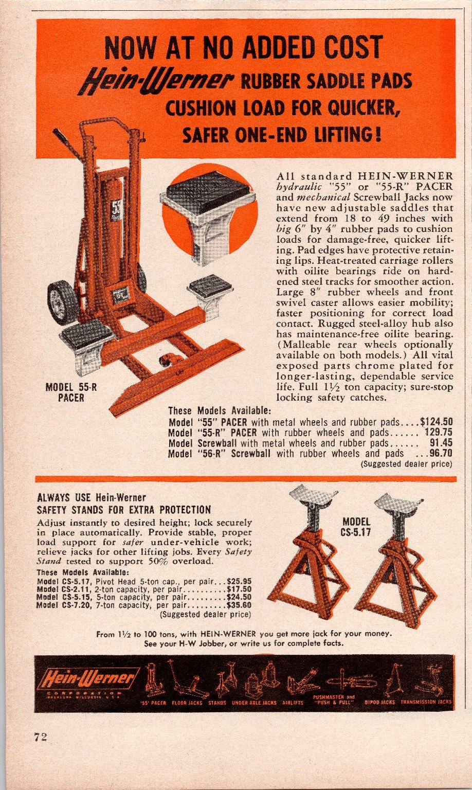 Hein-Werner Vintage 1957 Ad Pacer Jacks Safety Stands Magazine Print Black Red