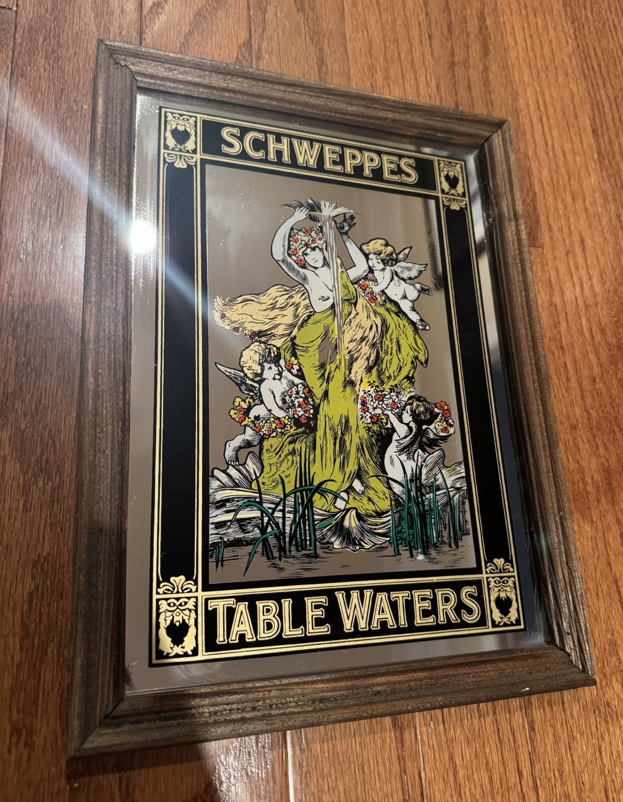 Vintage Schweppes Table Water Advertising Mirror Sign ART NOUVEAU Mucha 8X11 🔥
