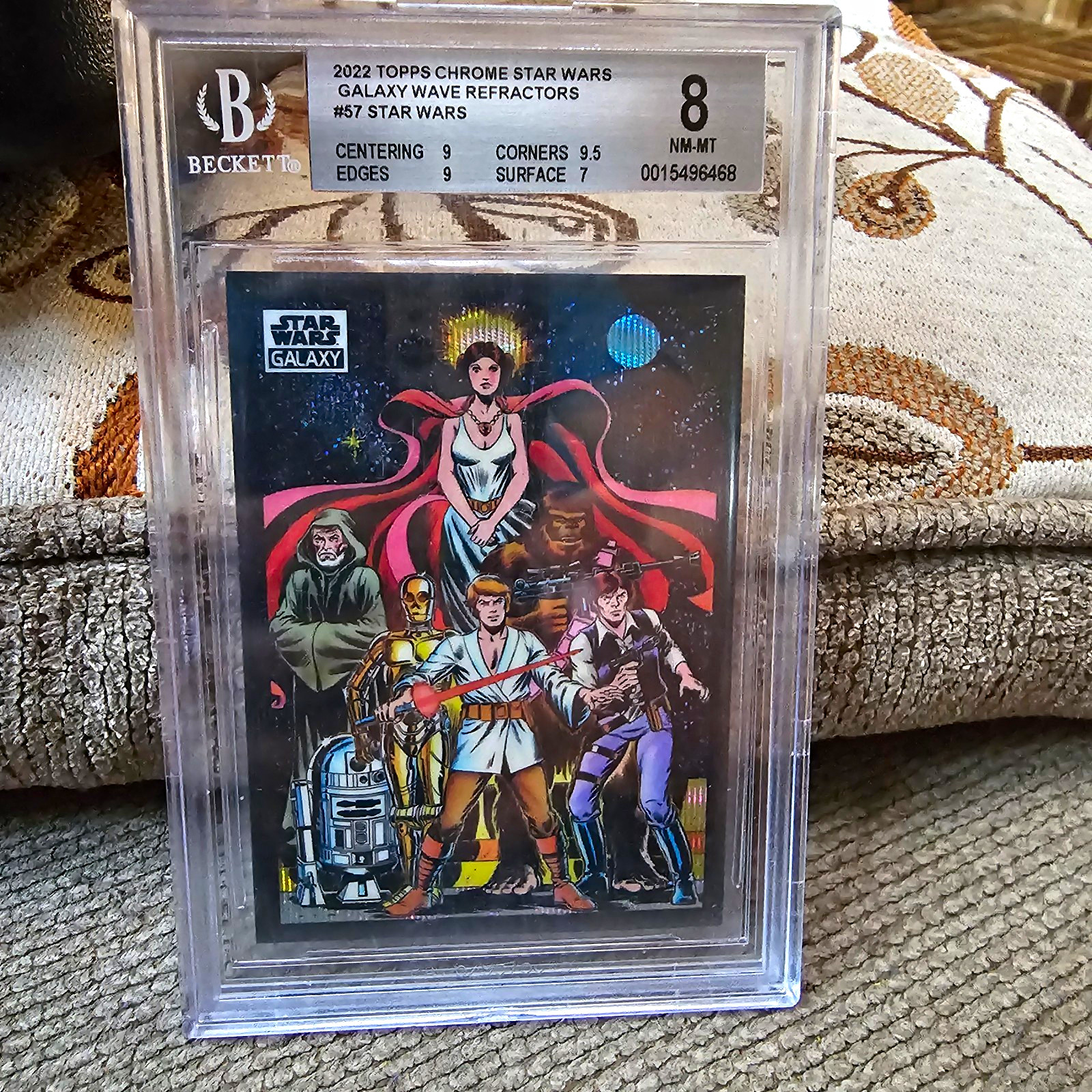 Topps 2022 Chrome Star Wars Galaxy Wave Refractor #57 /99 BGS 8 Topps 2022 Chrome Star Wars Galaxy Wave Refractor #57 /99 BGS 8
