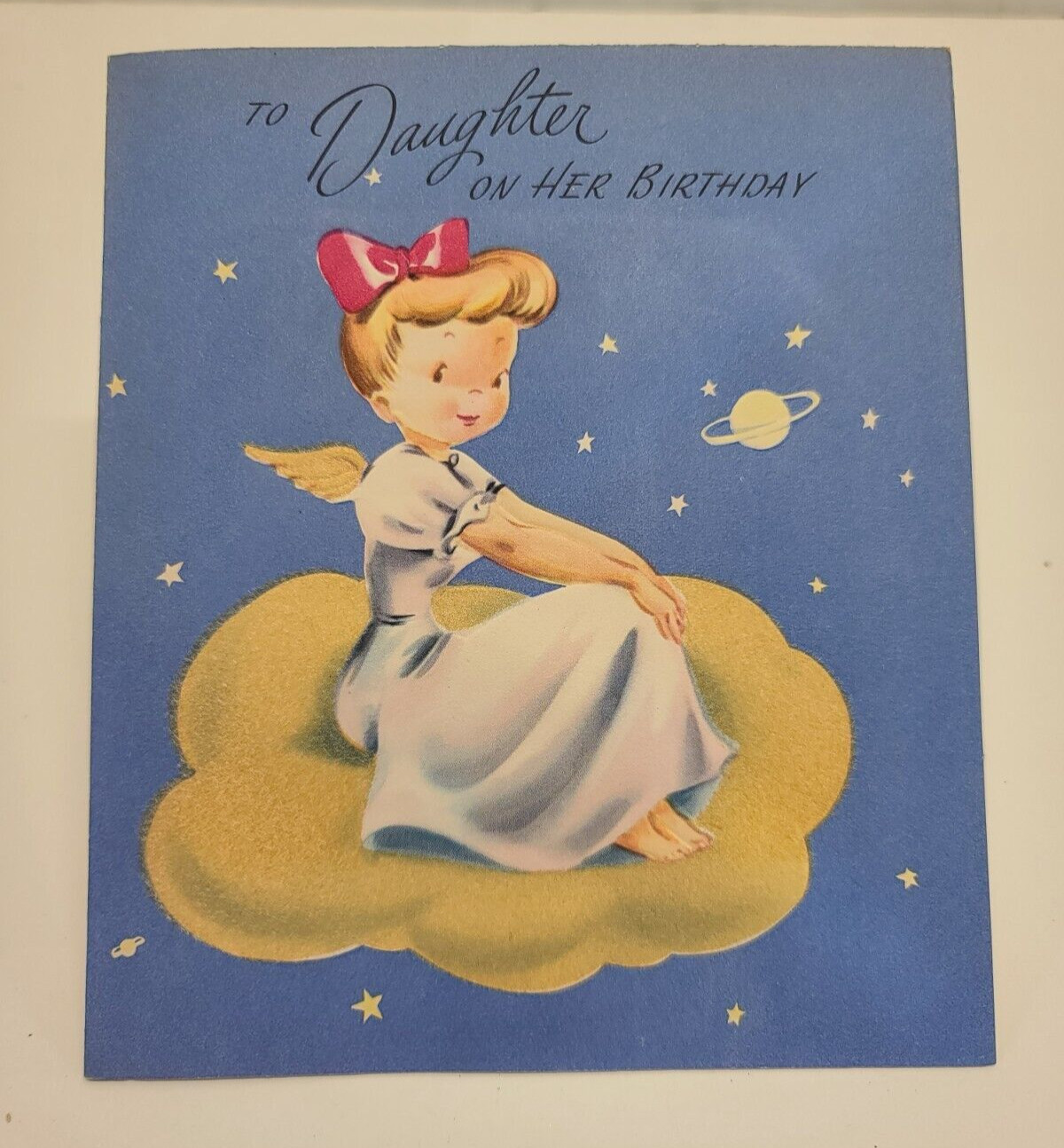 Vintage Birthday Card 1940s 1950s Angel Space Embossed Flocked Present Daughter Vintage Birthday Card 1940s 1950s Angel Space Embossed Flocked Present Daughter