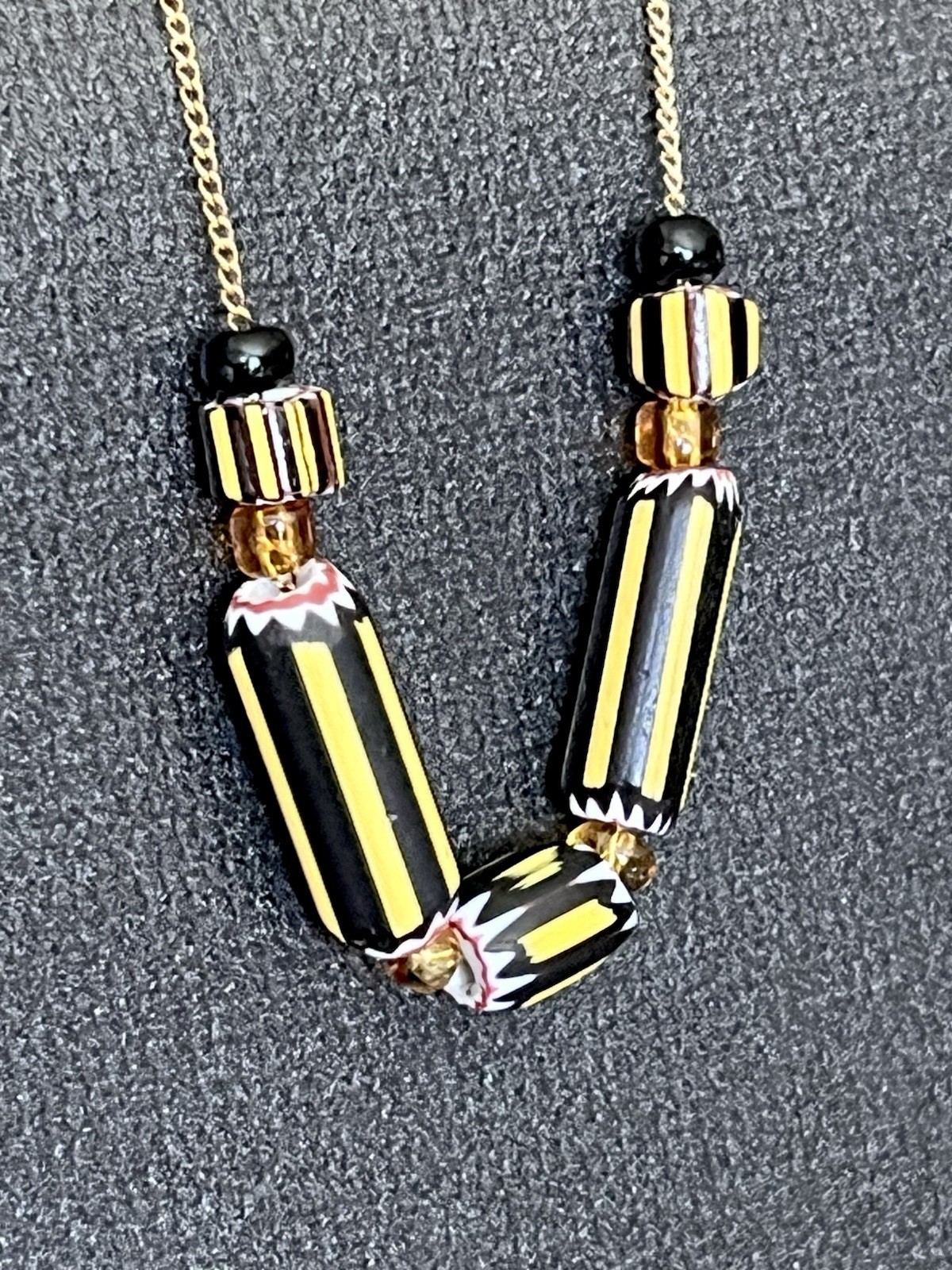 Antique Venetian Drawn Chevron Italian Glass Beads Yellow Jackets, African Trade