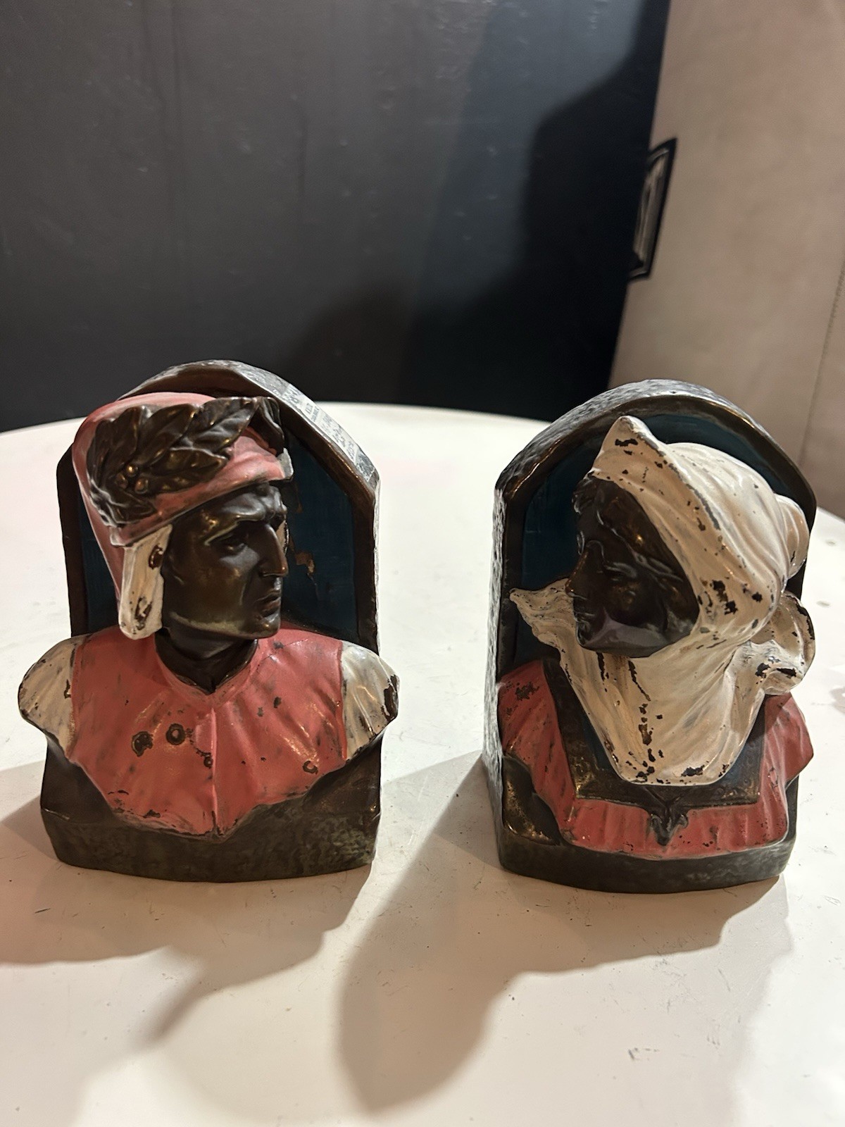 Vintage Pompeian Bronze Dante And Beatrice Metal Bookends Vintage Pompeian Bronze Dante And Beatrice Metal Bookends