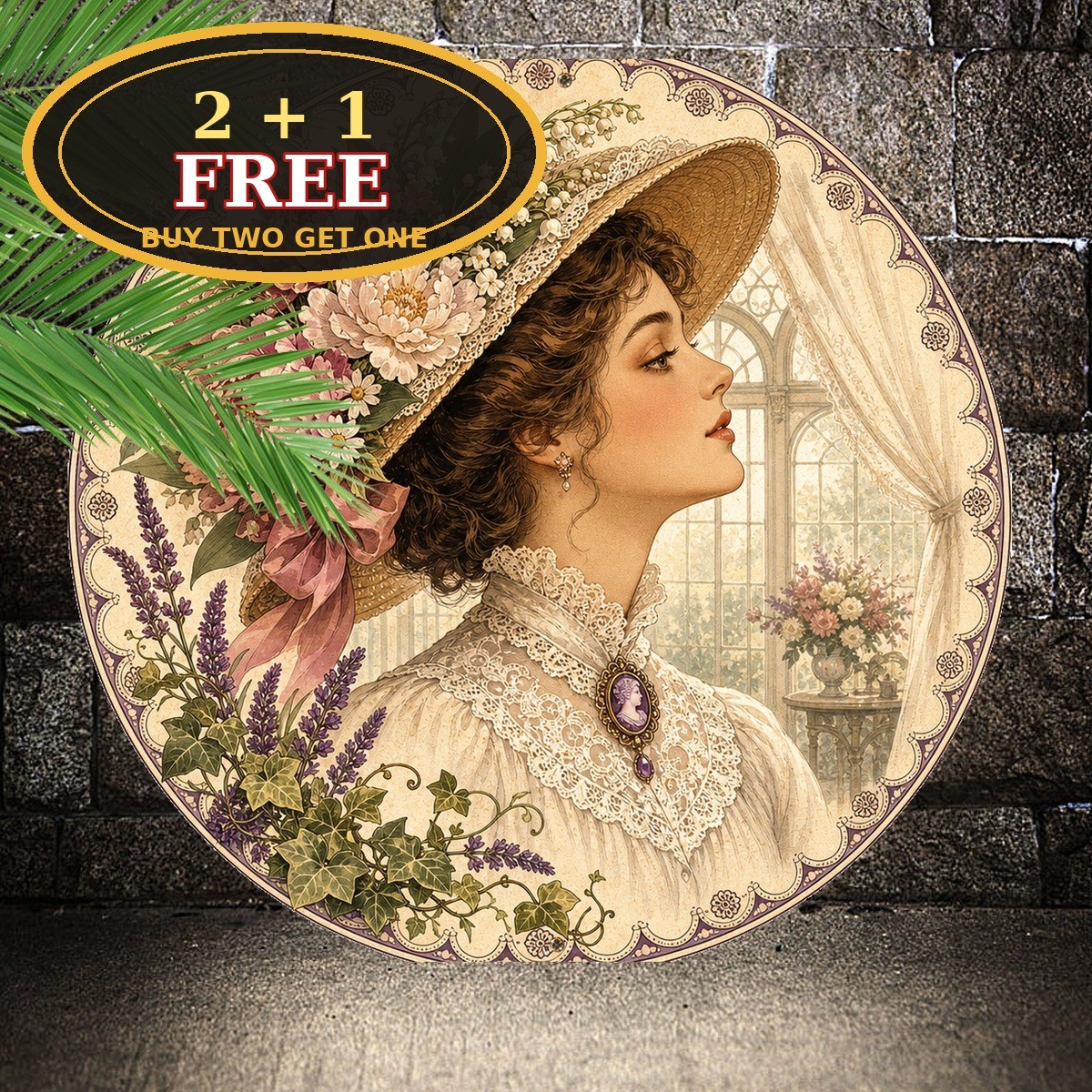 Victorian Lady Portrait Charming Round Metal Tin Sign 8x8
