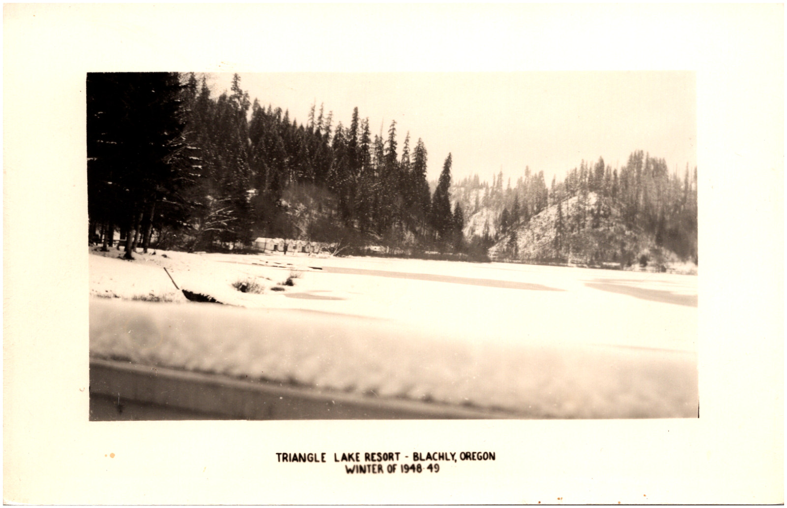 Triangle Lake Resort Blachly Oregon Snowy Scene Winter of 1948 RPPC Postcard Triangle Lake Resort Blachly Oregon Snowy Scene Winter of 1948 RPPC Postcard