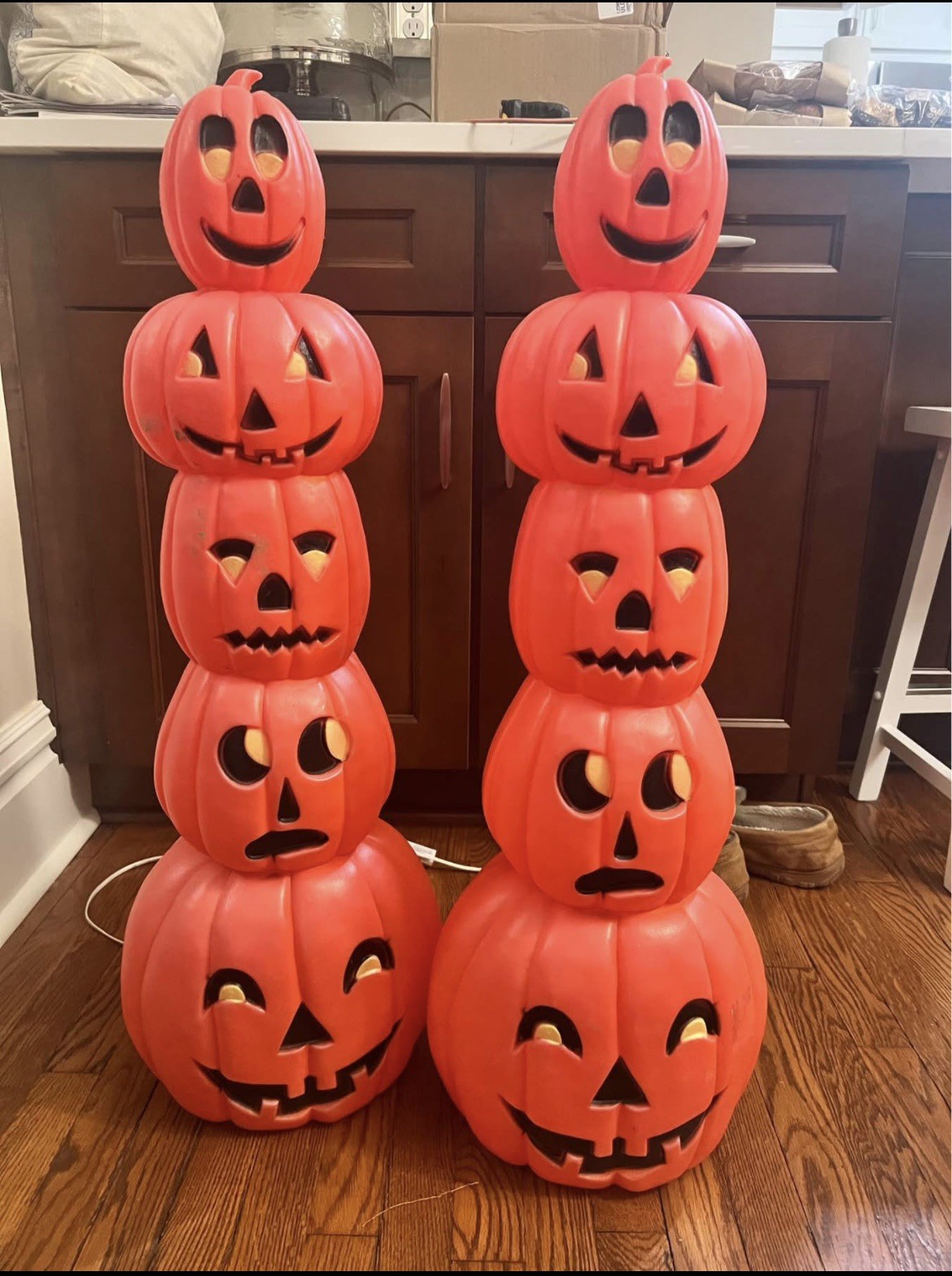 Vtg 1994 Halloween Pumpkin Totem Pole Lighted Blow Mold- 34” NEW CORD/Lights