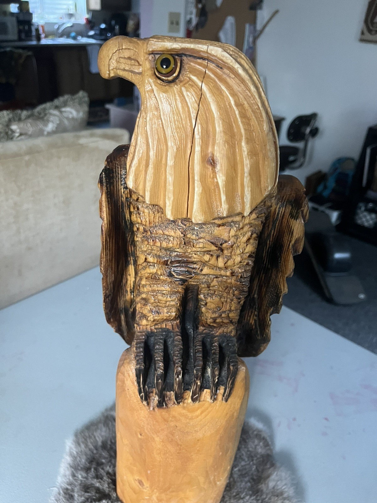 XL “AMERICAN EAGLE” Full Wood Bald Eagle Realistic Glass Eye Art HAND CARVED