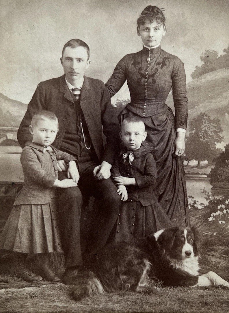 c1880s Antique Cabinet Card Portrait Family Twins Dog Paddack Howell Michigan