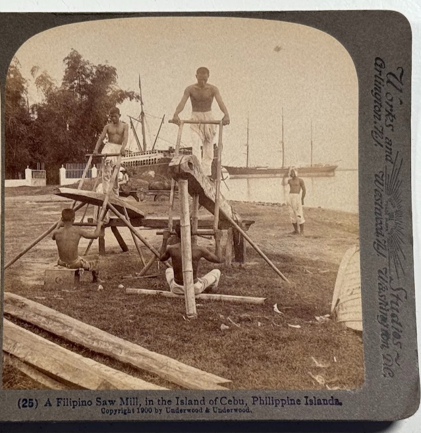 A Filipino Saw-Mill on the Island of Cebu, Philippine Islands Stereoview Card