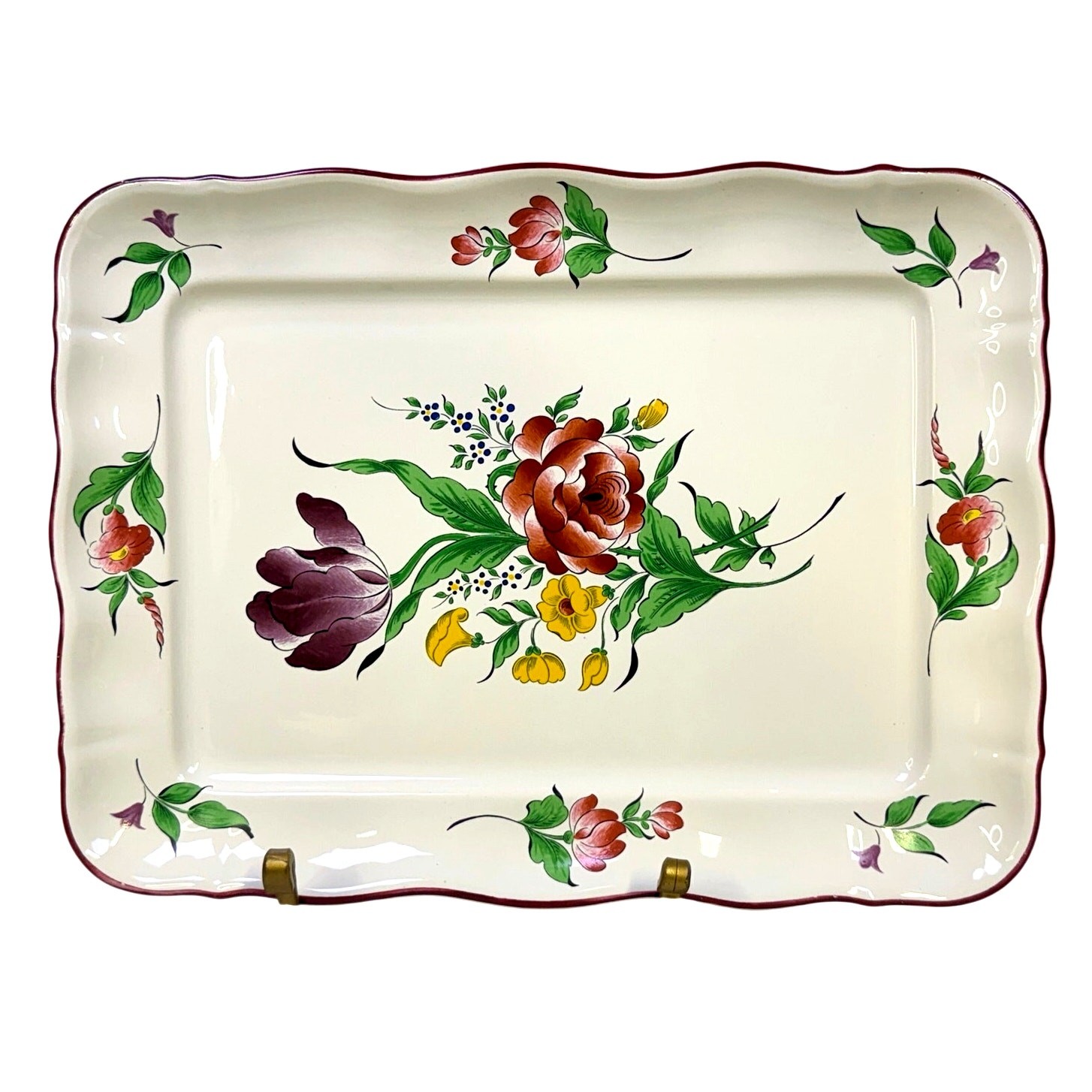 Antique K&G Luneville France Old Strasbourg Rectangular Platter Floral Faience