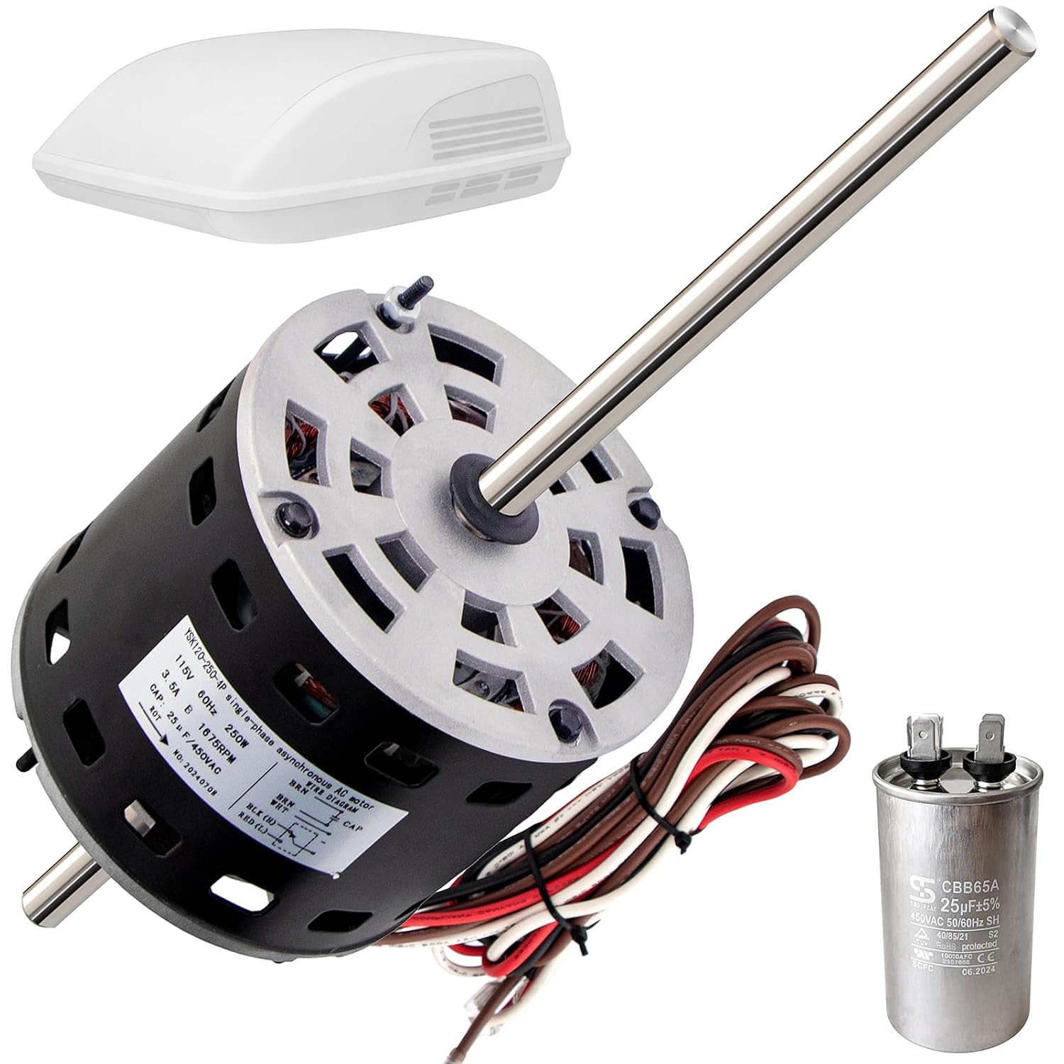 RV AC Fan Motor with Capacitor, 1/3 HP, 115 Volts, 1675 RPM, Replacement for Fas